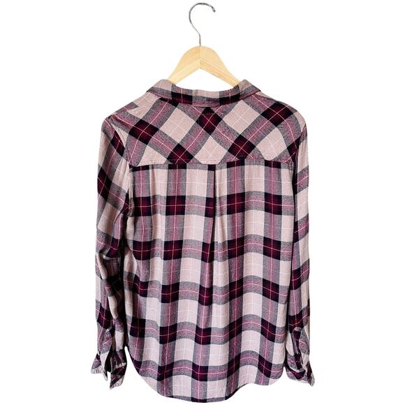 RAILS Plaid Flannel Button Down Red Cream Burgundy Cotton Long Sleeves Small EUC - Picture 2 of 8